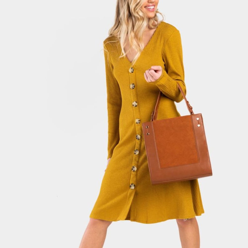 Yellow Ribbed Knit Dress - Picture 2 of 3